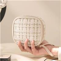 Quilted Cotton Cosmetic Bag – Compact Travel Makeup Organizer for Women